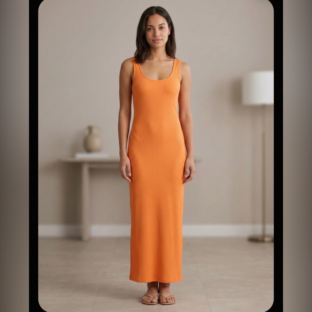bebe V-neck Tank Ribbed Maxi Dress in Melon NWT